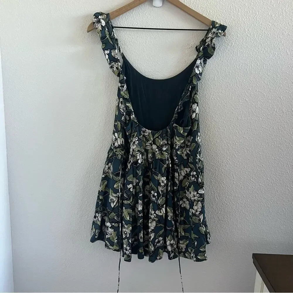 Free People Floral Green Mini Dress Tunic Top XS